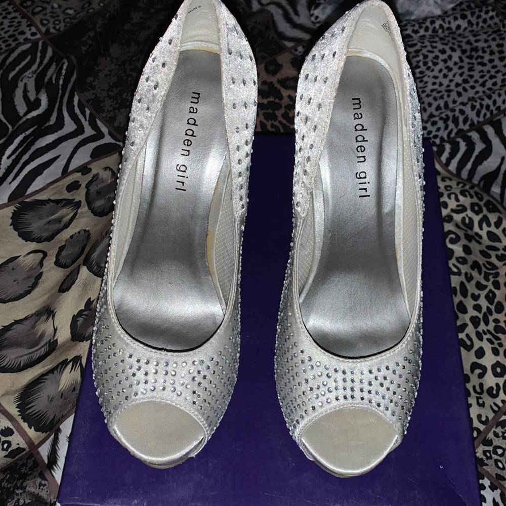 Silver Rhinestone Peep Toe Pumps - Picture 7 of 7